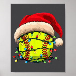 Christmas Softball Xmas Santa Srts Hat Mens Womens Poster