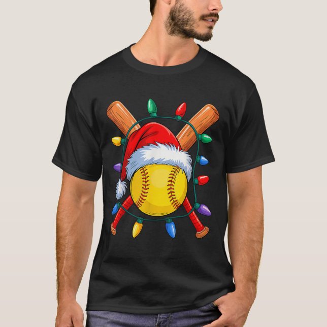 Christmas Softball Xmas Santa Srts Hat Mens Womens T-Shirt (Front)