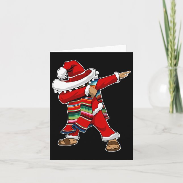 Christmas Sombrero Dabbing Mexican Serape Poncho S Card (Front)