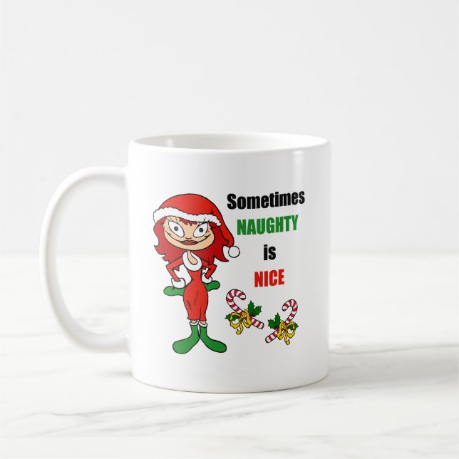Christmas Sometimes Naughty Is Nice - Auburn Red Coffee Mug (Left)