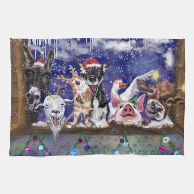 Christmas Song - Animal Party Kitchen Towel (Horizontal)