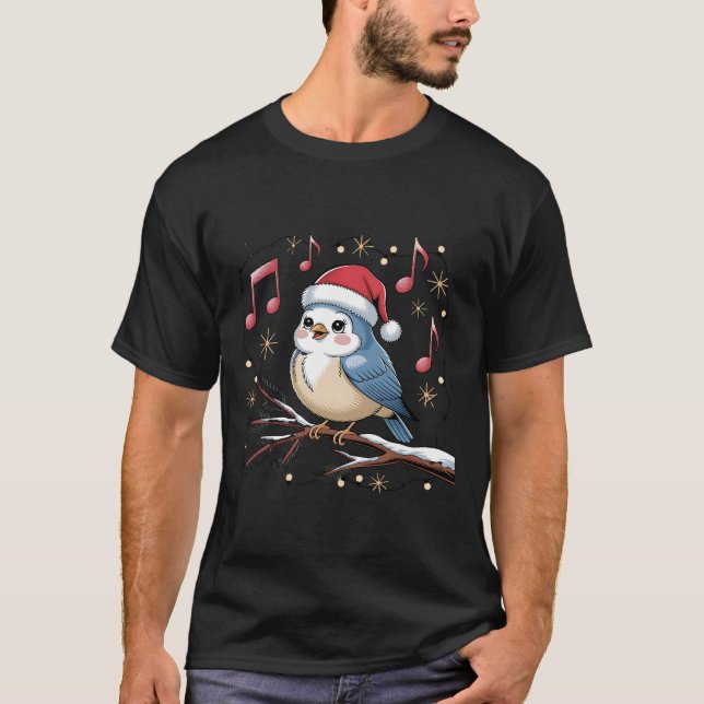 Christmas Song Bird – Santa Hat Musical Winter Bir T-Shirt (Front)