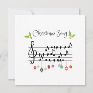 Christmas Song Musical Notes Birds and Holly Invitation
