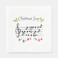 Christmas Song Musical Notes Birds and Holly