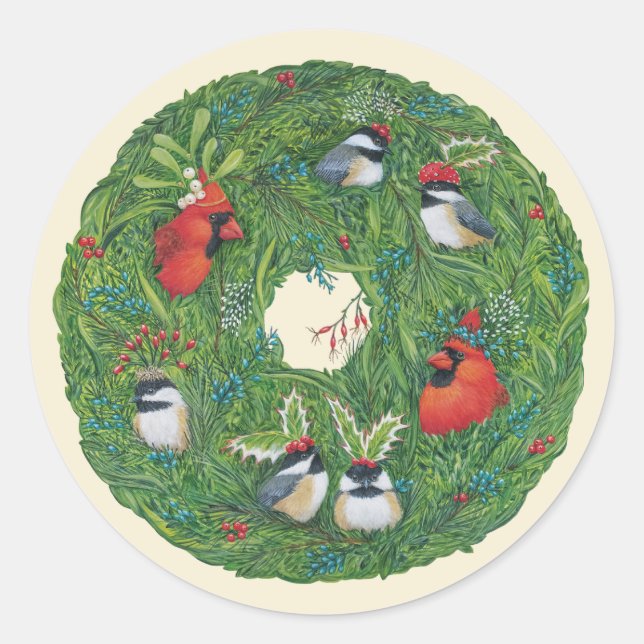 Christmas songbird wreath stickers (Front)