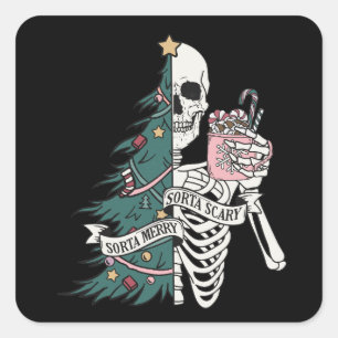 Christmas Sorta Scary Sorta Merry Funny Skeleton Square Sticker