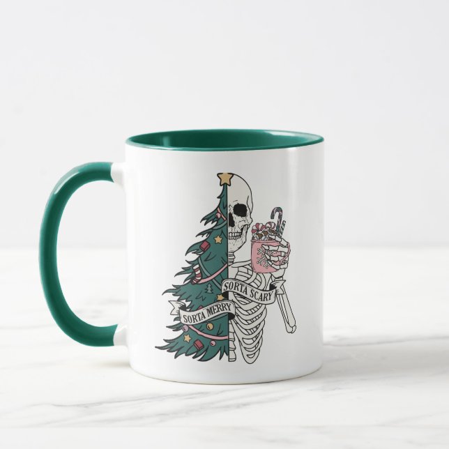 Christmas Sorta Scary Sorta Merry Skeleton Tree Mug (Left)