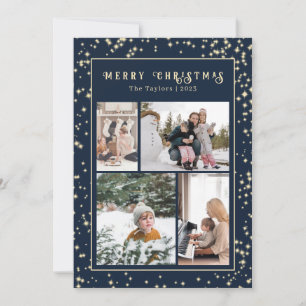 Christmas Sparkle Blue Classic Multi Photo Holiday Card