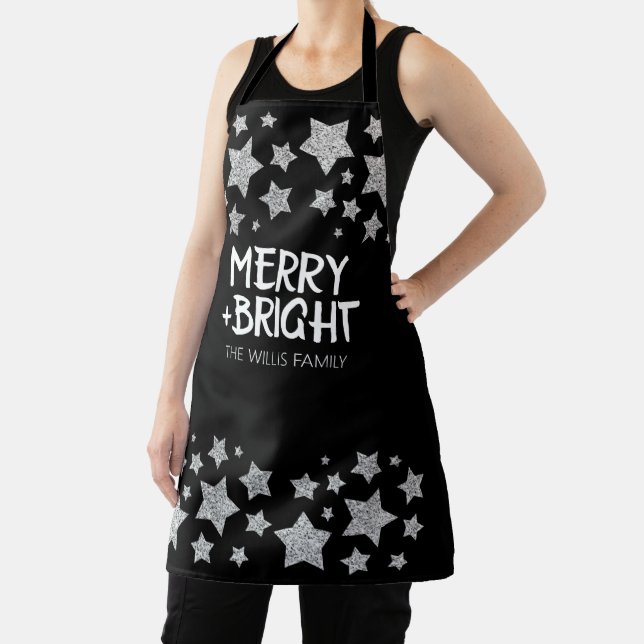 Christmas Sparkle Stars Merry bright Family name Apron (Insitu)