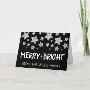 Christmas Sparkle Stars Merry bright Family name Card