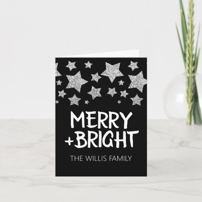 Christmas Sparkle Stars Merry bright Family name Card (Front)