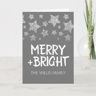 Christmas Sparkle Stars Merry bright Family name Card