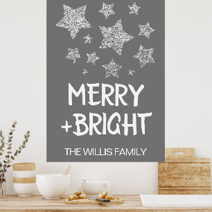 Christmas Sparkle Stars Merry bright Family name Poster