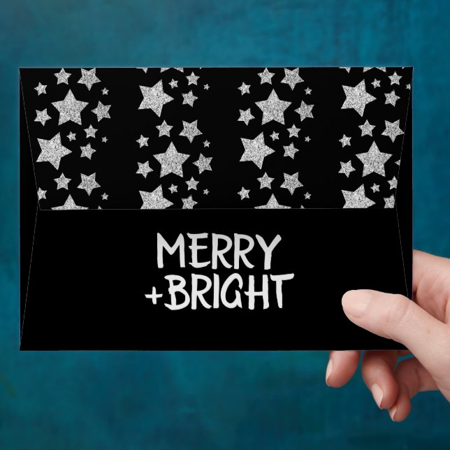 Christmas Sparkle Stars Merry bright on black Envelope (Hand)
