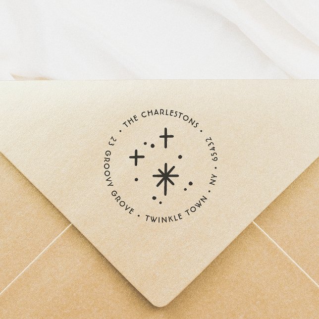 Christmas Sparkles Custom Name Return Address Rubber Stamp (Creator Uploaded)