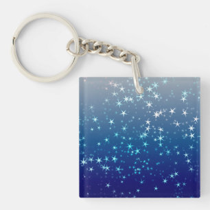 Christmas Sparkles Stars Blue Sky Keychain