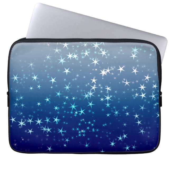 Christmas Sparkles Stars Blue Sky Laptop Sleeve (Front)