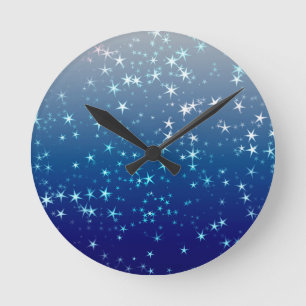 Christmas Sparkles Stars Blue Sky Round Clock