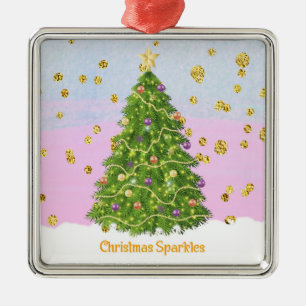 Christmas Sparkles with Tree & Faux Glitter Metal Ornament
