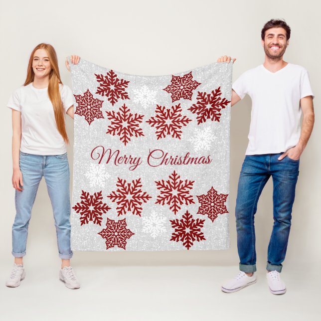 Christmas Sparkling Red Snowflakes Fleece Blanket (In Situ)