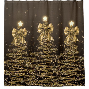 Christmas Sparkling Trees Gold Faux Bow