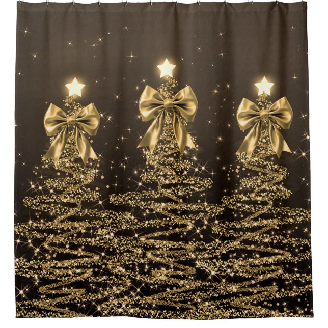 Christmas Sparkling Trees Gold Faux Bow  (Front)