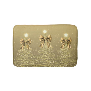 Christmas Sparkling Trees Gold Faux Bow  Bath Mat