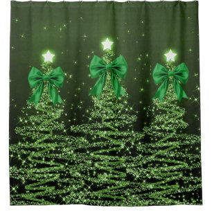Christmas Sparkling Trees Green Faux Bow