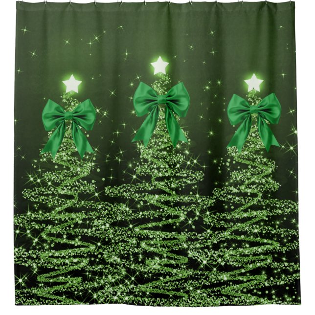 Christmas Sparkling Trees Green Faux Bow  (Front)