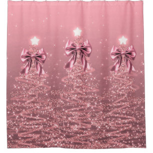 Christmas Sparkling Trees Pink Blush Faux Bow 