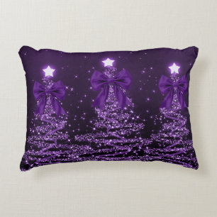 Christmas Sparkling Trees Purple Faux Bow  Accent Pillow