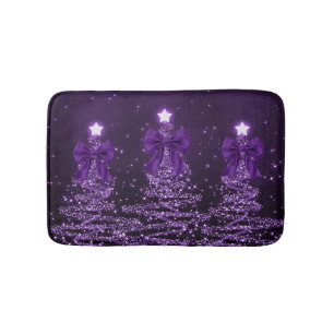 Christmas Sparkling Trees Purple Faux Bow  Bath Mat