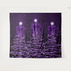 Christmas Sparkling Trees Purple Faux Bow  Tapestry
