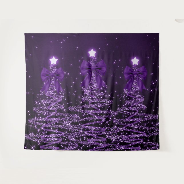 Christmas Sparkling Trees Purple Faux Bow  Tapestry (Front (Horizontal))