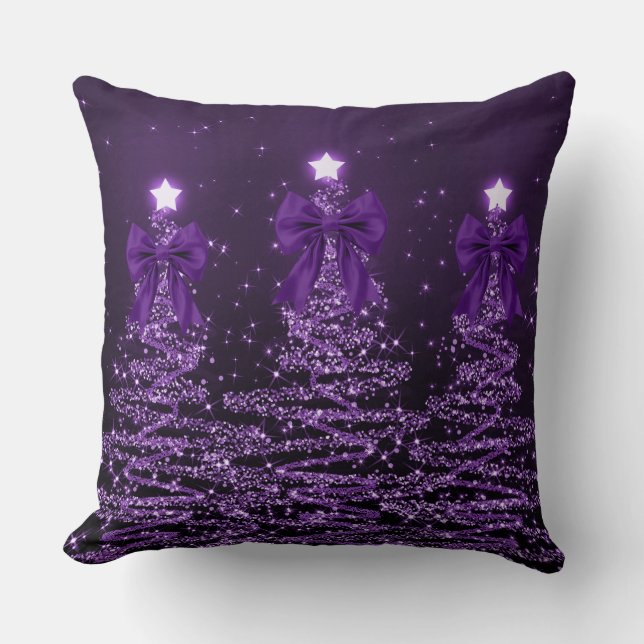 Christmas Sparkling Trees Purple Faux Bow  Throw Pillow (Front)