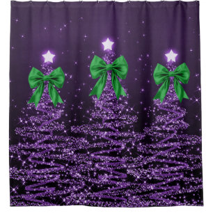 Christmas Sparkling Trees Purple Faux Green Bow