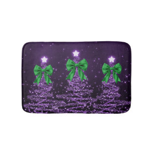 Christmas Sparkling Trees Purple Faux Green Bow  Bath Mat
