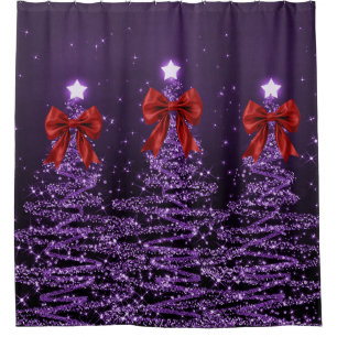 Christmas Sparkling Trees Purple Faux Red Bow