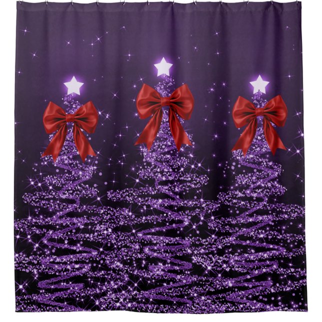 Christmas Sparkling Trees Purple Faux Red Bow  (Front)