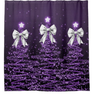 Christmas Sparkling Trees Purple Faux Silver Bow