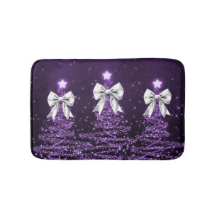 Christmas Sparkling Trees Purple Faux Silver Bow  Bath Mat