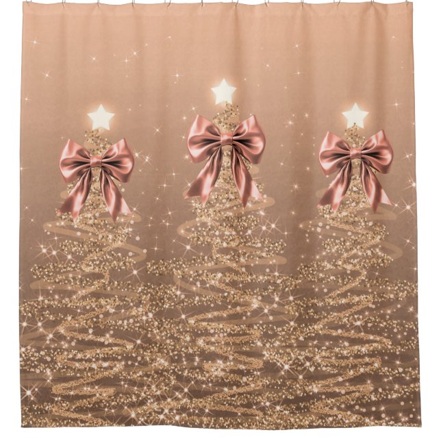 Christmas Sparkling Trees Rose Gold Faux Bow  (Front)