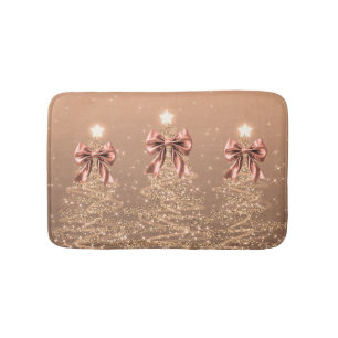 Christmas Sparkling Trees Rose Gold Faux Bow Bath Mat