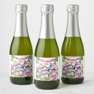 Christmas Sparkling Wine Label Snowman Party
