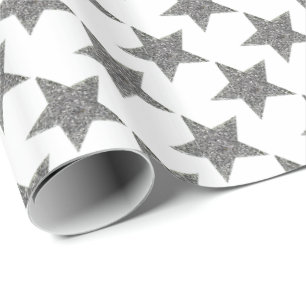 Christmas sparkly silver stars wrapping paper