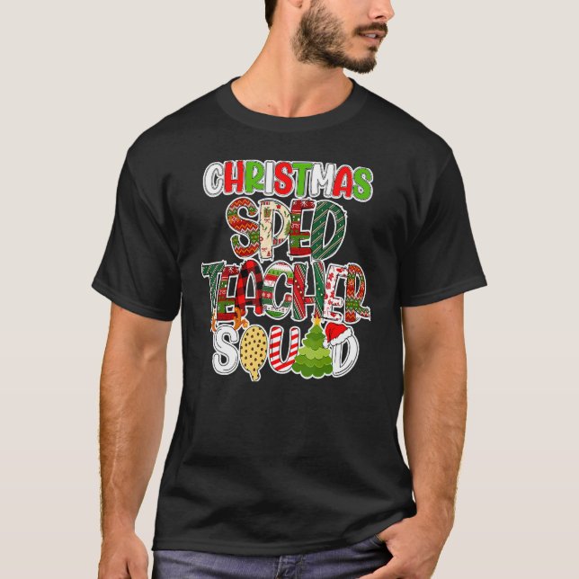 Christmas Sped Teacher Squad Red Plaid Teacher T-Shirt (Front)