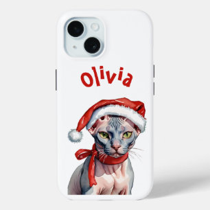 Christmas Sphynx cat Watercolor iPhone 15 Case