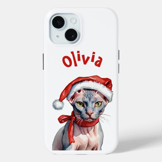 Christmas Sphynx cat Watercolor Case-Mate iPhone Case (Back)