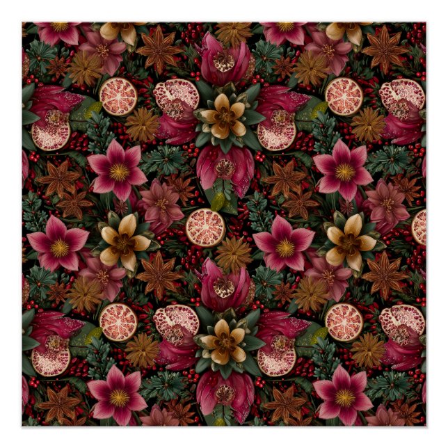Christmas Spice & Floral Botanical Pattern Poster (Front)