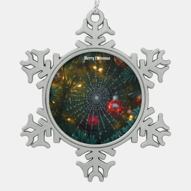 Christmas Spider Snowflake Pewter Christmas Ornament (Front)